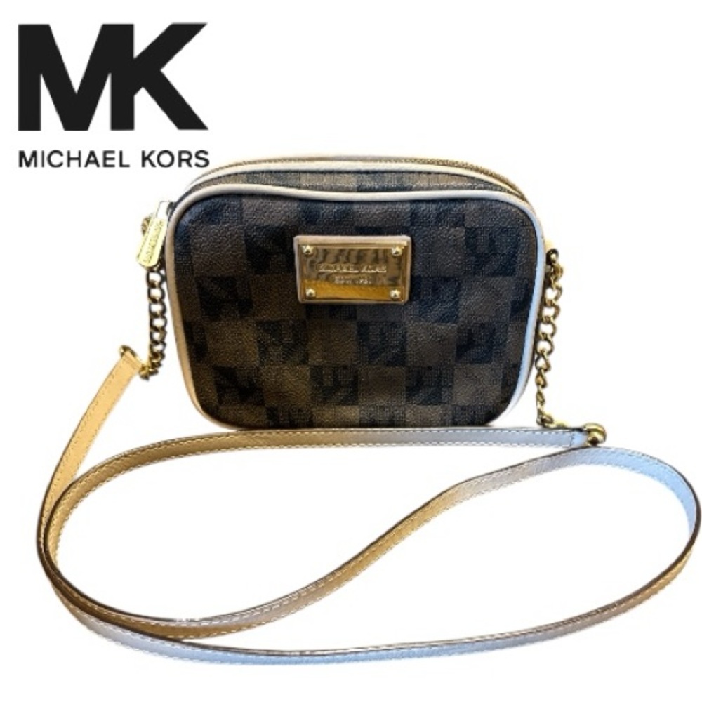 Michael Kors Checkered Black and Gold Crossbody Bag